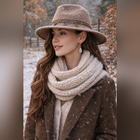 ALTAR'D STATE Tan Wool Hat with Beaded Band (One Size) - Picture 10 of 10